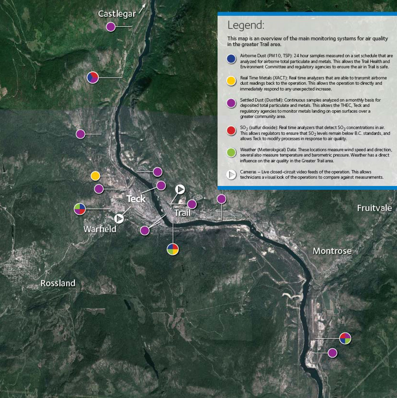 Map of Trail Air Quality Monitoring Stations