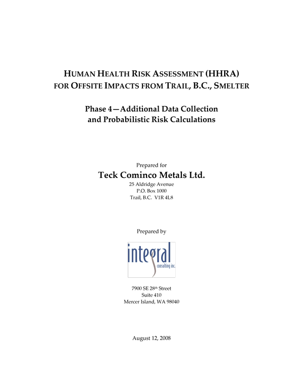 HHRA: Phase 4 Additional Data Collection and Probabilistic Risk Calculations