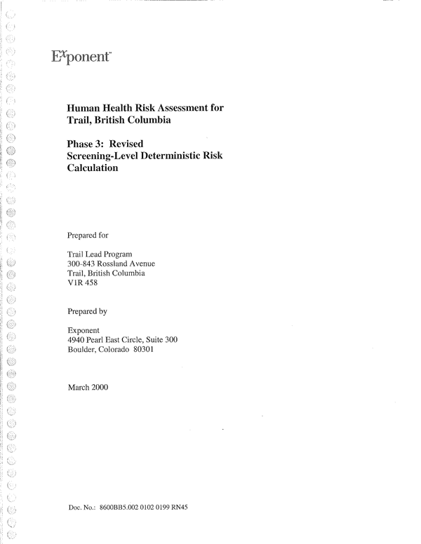 HHRA: Phase 3 Screening-level deterministic risk calculations revised (2000)