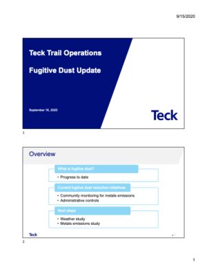 Teck Trail Operations Fugitive Dust Project Update 2020