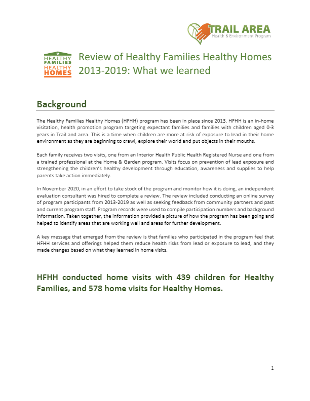 Review of Healthy Families Healthy Homes 2013-2019: What We Learned (2021)