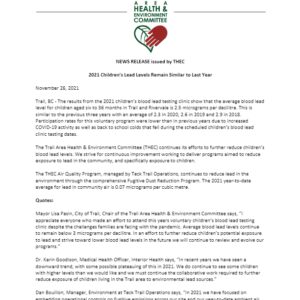 Media Release – 2021 Children’s Lead Levels Remain Similar to Last Year